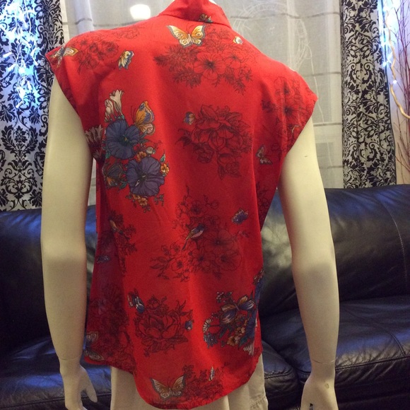 sheer red floral short sleeve kimono top - Picture 4 of 8